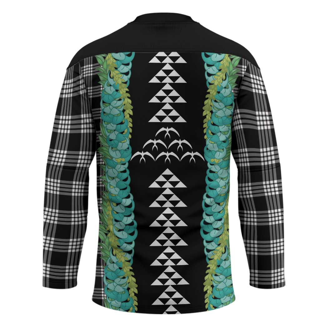 Black Palaka Hawaii Iwa Bird Hockey Jersey Hawaiian Kakau Jade Vine Lei LT14 - Polynesian Pride