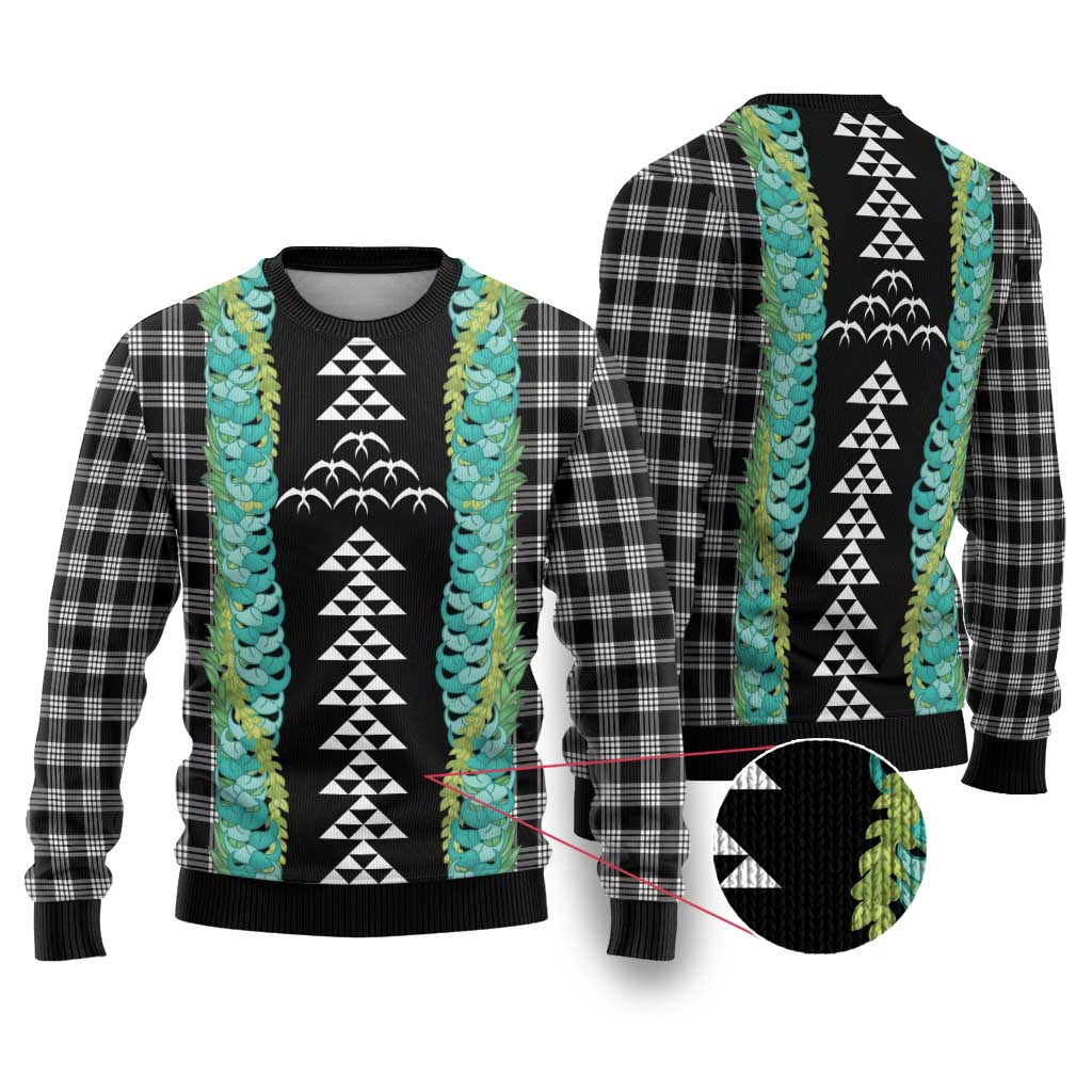 Black Palaka Hawaii Iwa Bird Ugly Christmas Sweater Hawaiian Kakau Jade Vine Lei LT14 Black - Polynesian Pride