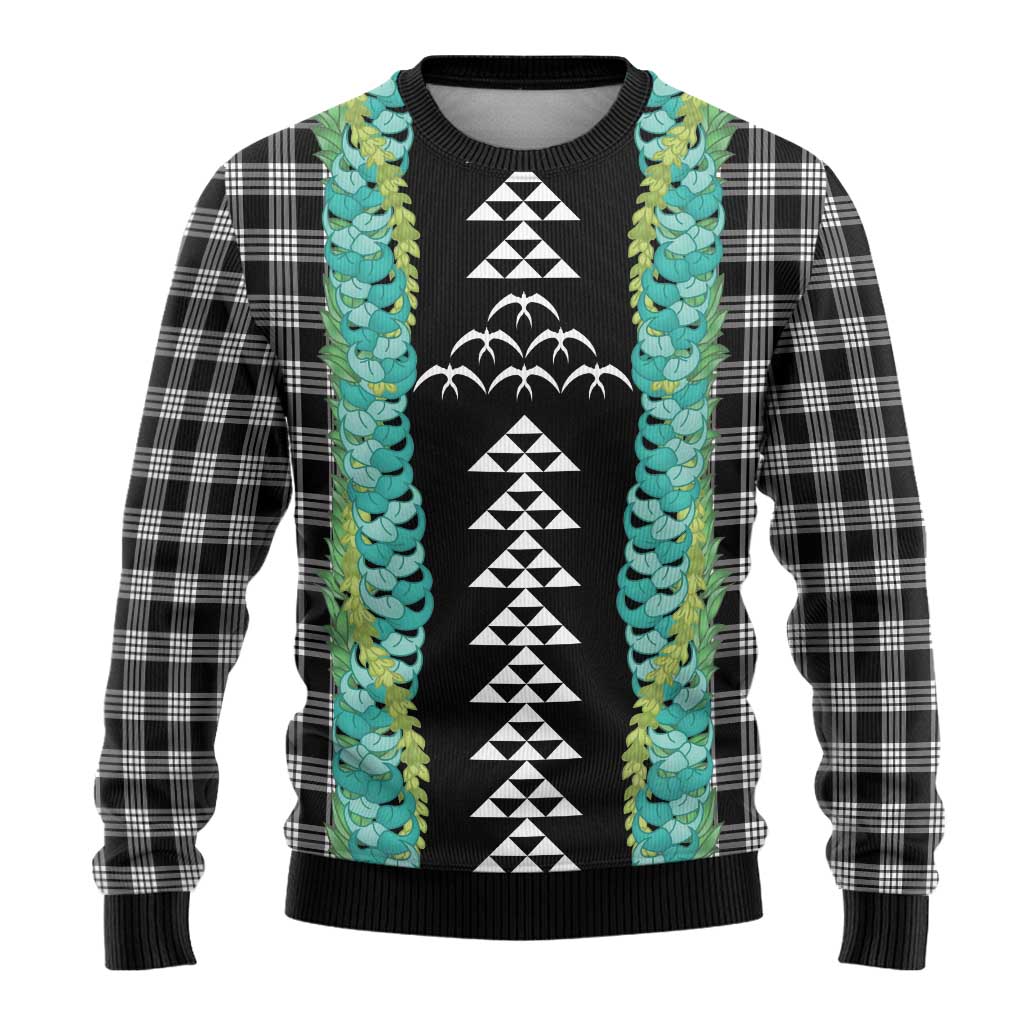 Black Palaka Hawaii Iwa Bird Ugly Christmas Sweater Hawaiian Kakau Jade Vine Lei LT14 - Polynesian Pride