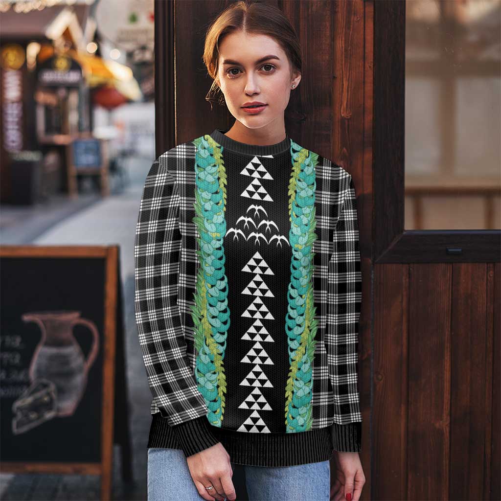 Black Palaka Hawaii Iwa Bird Ugly Christmas Sweater Hawaiian Kakau Jade Vine Lei LT14 - Polynesian Pride