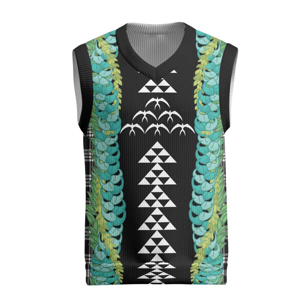 Black Palaka Hawaii Iwa Bird Christmas Knitted V-Neck Vest Hawaiian Kakau Jade Vine Lei LT14 Black - Polynesian Pride