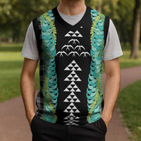 Black Palaka Hawaii Iwa Bird Christmas Knitted V-Neck Vest Hawaiian Kakau Jade Vine Lei LT14 - Polynesian Pride