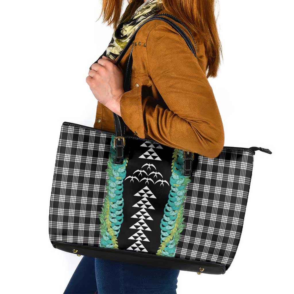 Black Palaka Hawaii Iwa Bird Leather Tote Bag Hawaiian Kakau Jade Vine Lei LT14 Black - Polynesian Pride