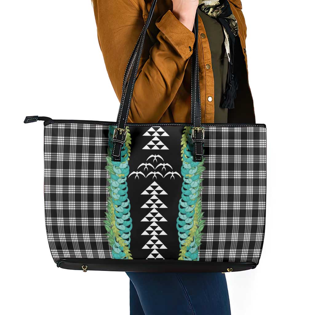 Black Palaka Hawaii Iwa Bird Leather Tote Bag Hawaiian Kakau Jade Vine Lei LT14 - Polynesian Pride