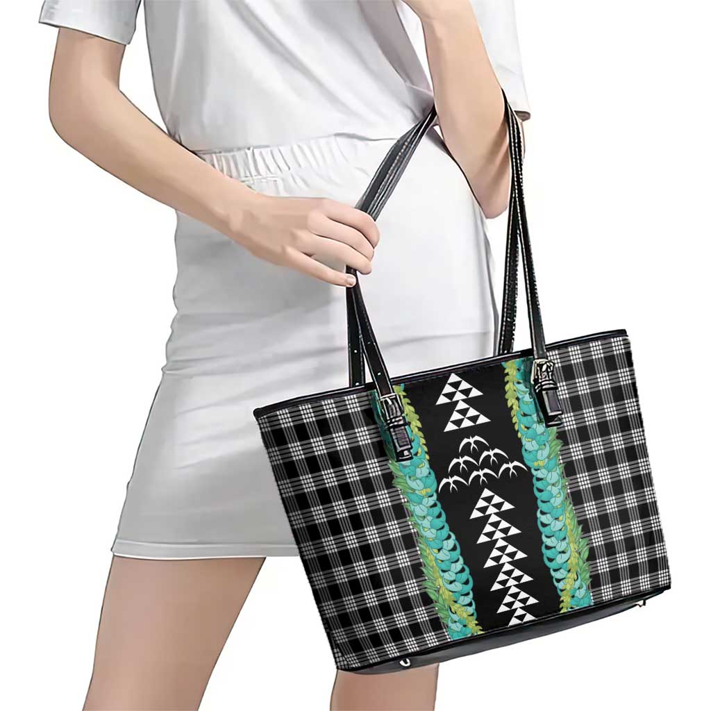 Black Palaka Hawaii Iwa Bird Leather Tote Bag Hawaiian Kakau Jade Vine Lei LT14 - Polynesian Pride