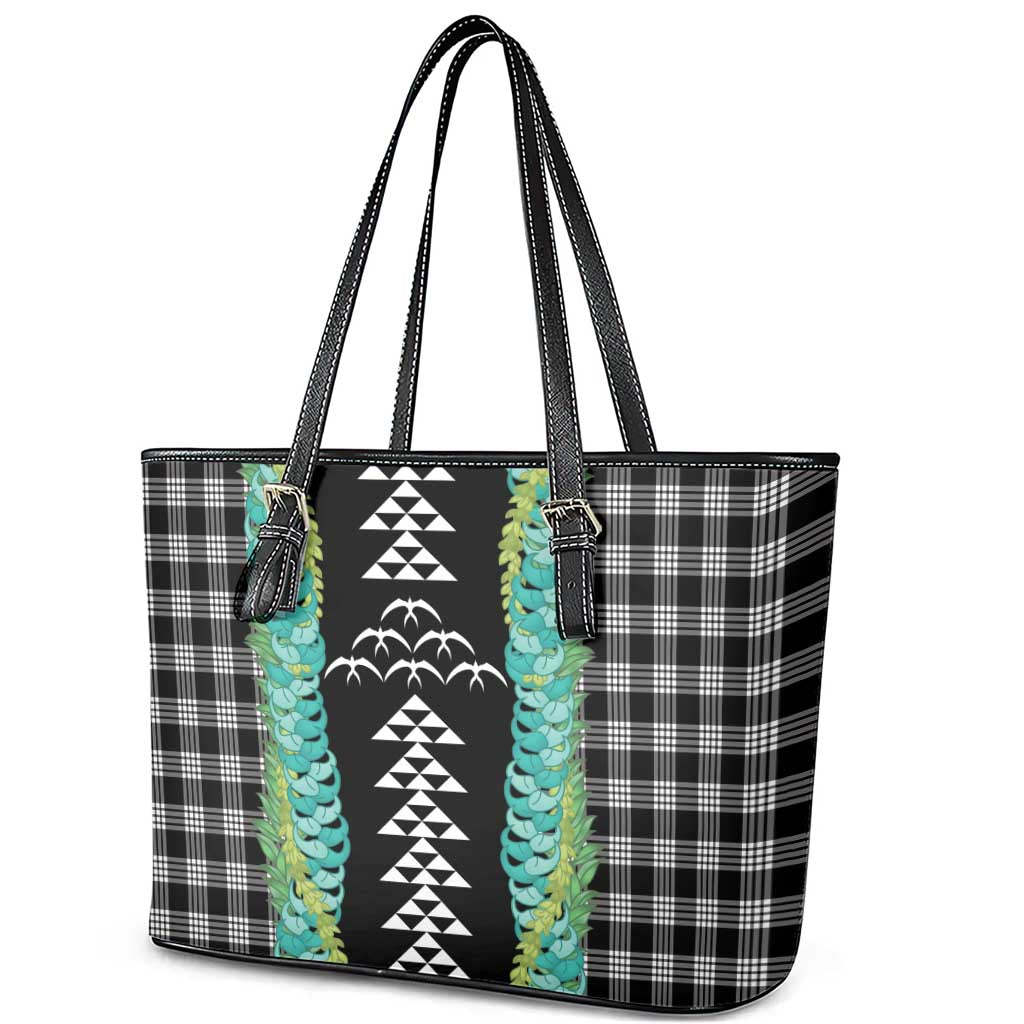 Black Palaka Hawaii Iwa Bird Leather Tote Bag Hawaiian Kakau Jade Vine Lei LT14 - Polynesian Pride