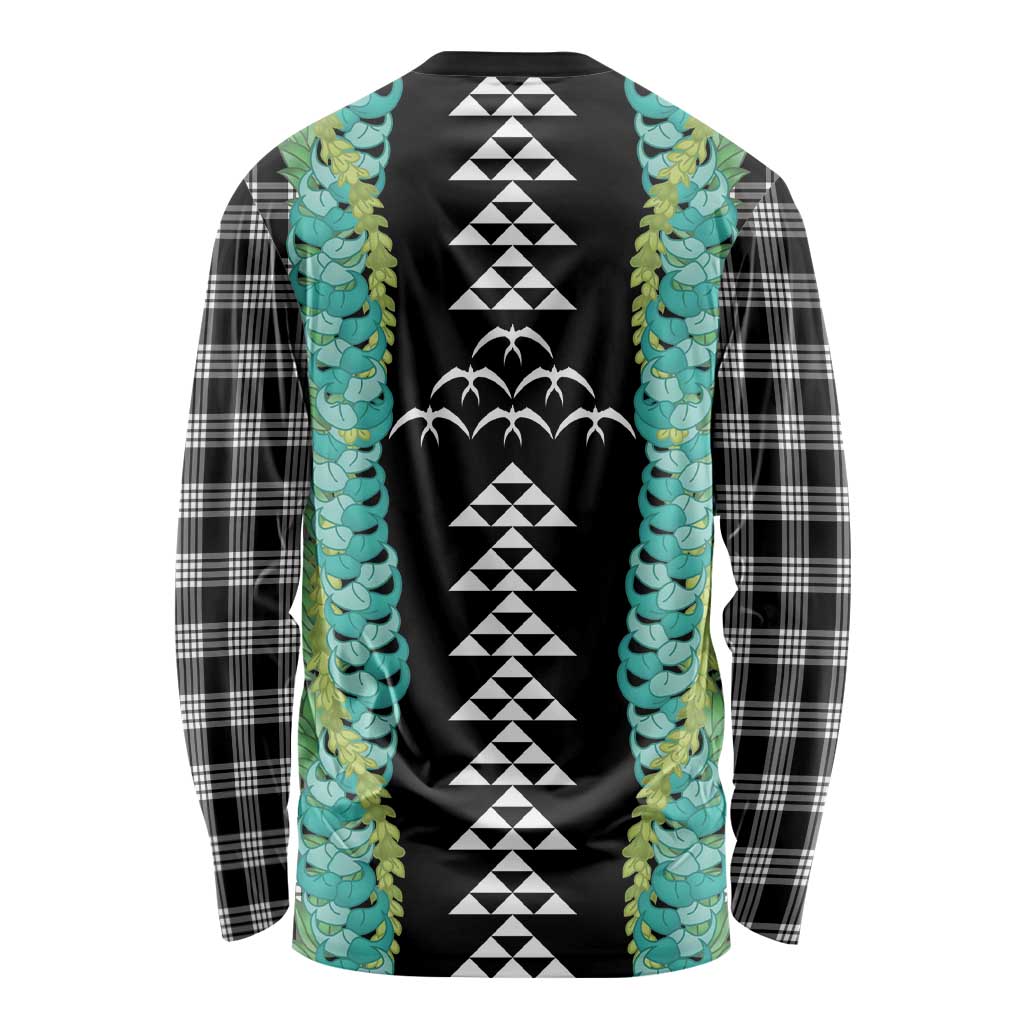 Black Palaka Hawaii Iwa Bird Long Sleeve Shirt Hawaiian Kakau Jade Vine Lei LT14 - Polynesian Pride