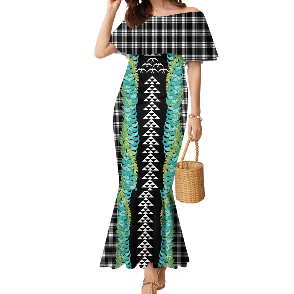 Black Palaka Hawaii Iwa Bird Mermaid Dress Hawaiian Kakau Jade Vine Lei - Polynesian Pride