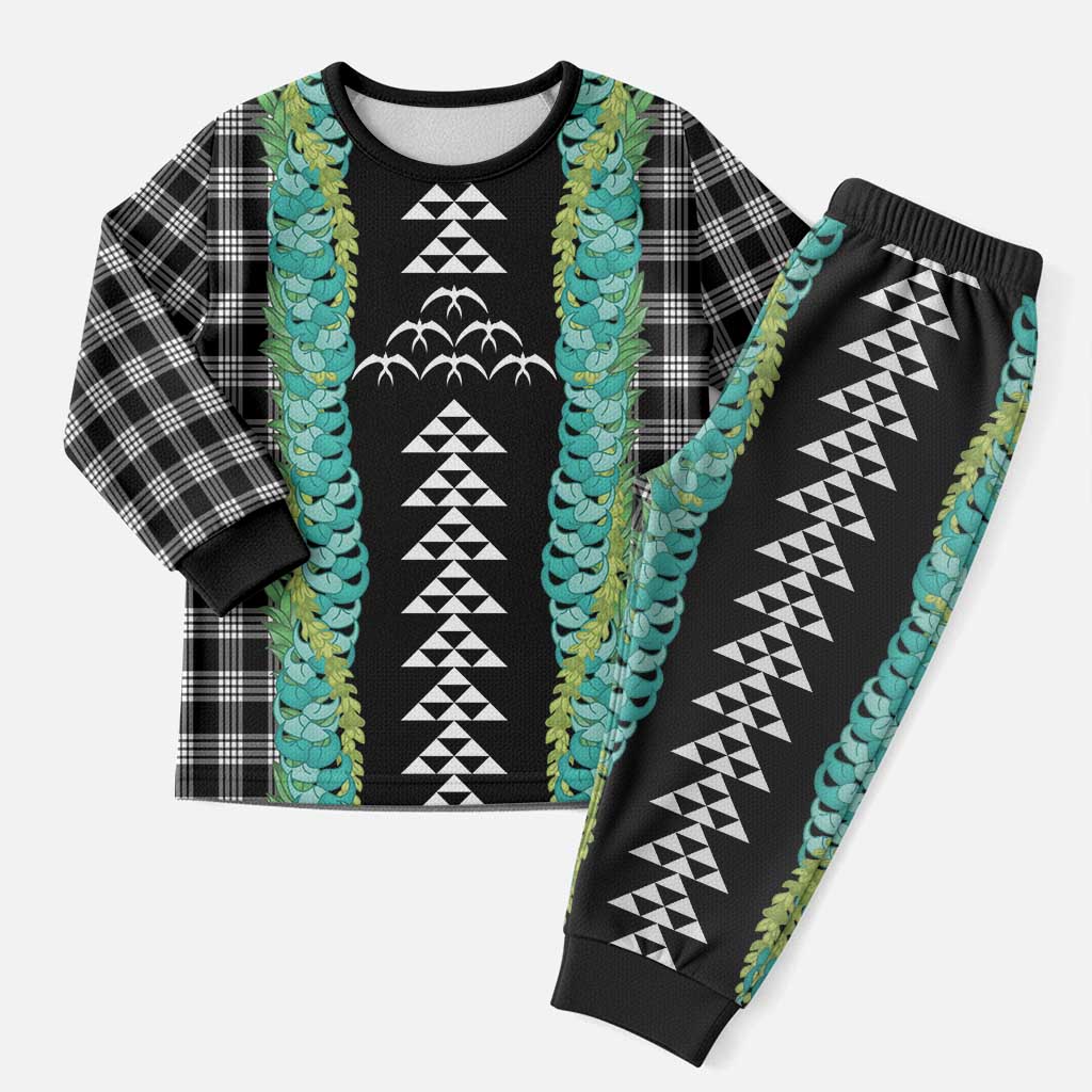 Black Palaka Hawaii Iwa Bird Christmas Pajama Set Hawaiian Kakau Jade Vine Lei LT14 Men Black - Polynesian Pride