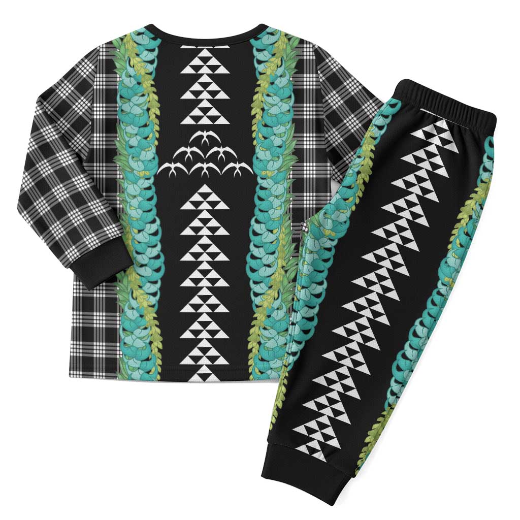 Black Palaka Hawaii Iwa Bird Christmas Pajama Set Hawaiian Kakau Jade Vine Lei LT14 - Polynesian Pride