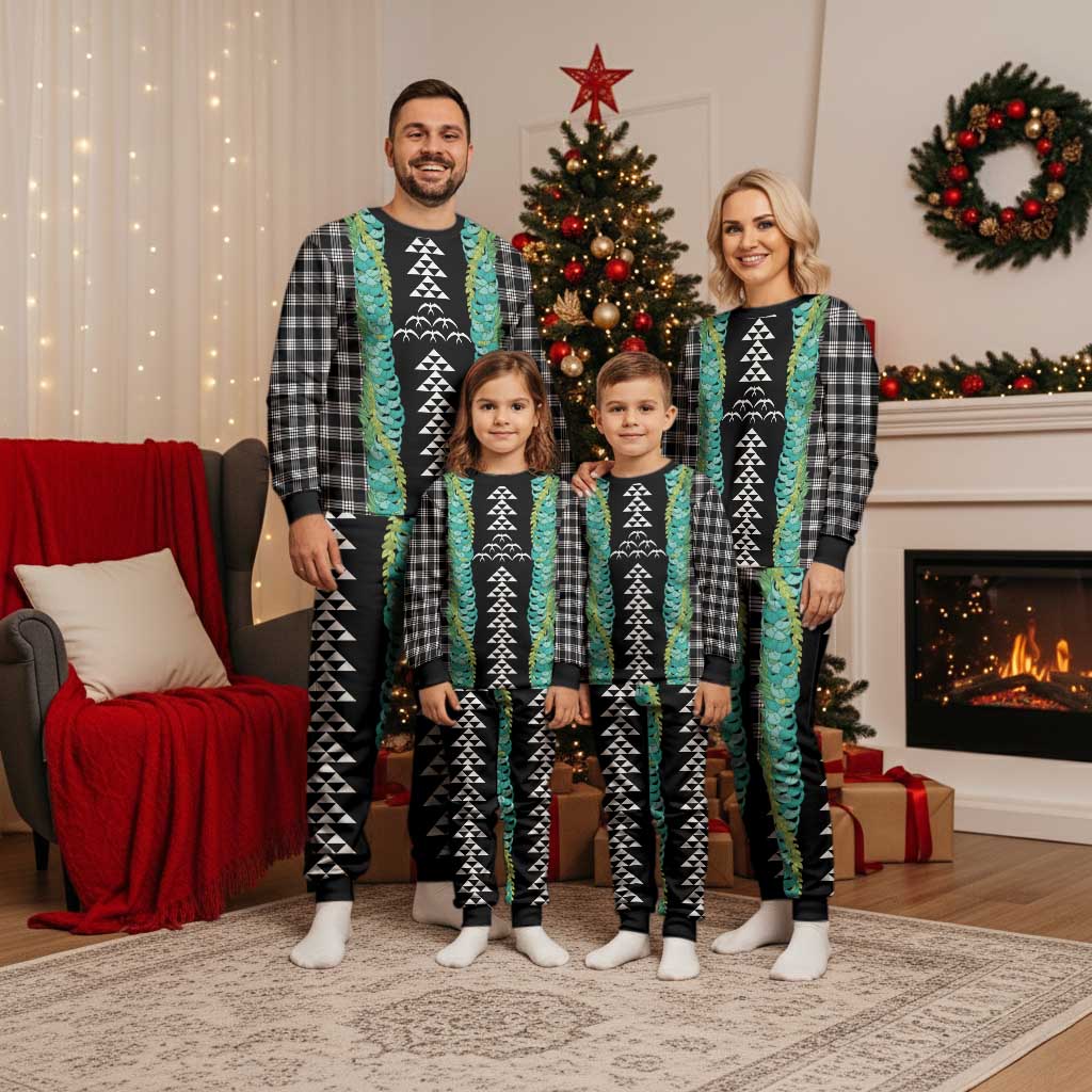 Black Palaka Hawaii Iwa Bird Christmas Pajama Set Hawaiian Kakau Jade Vine Lei LT14 - Polynesian Pride
