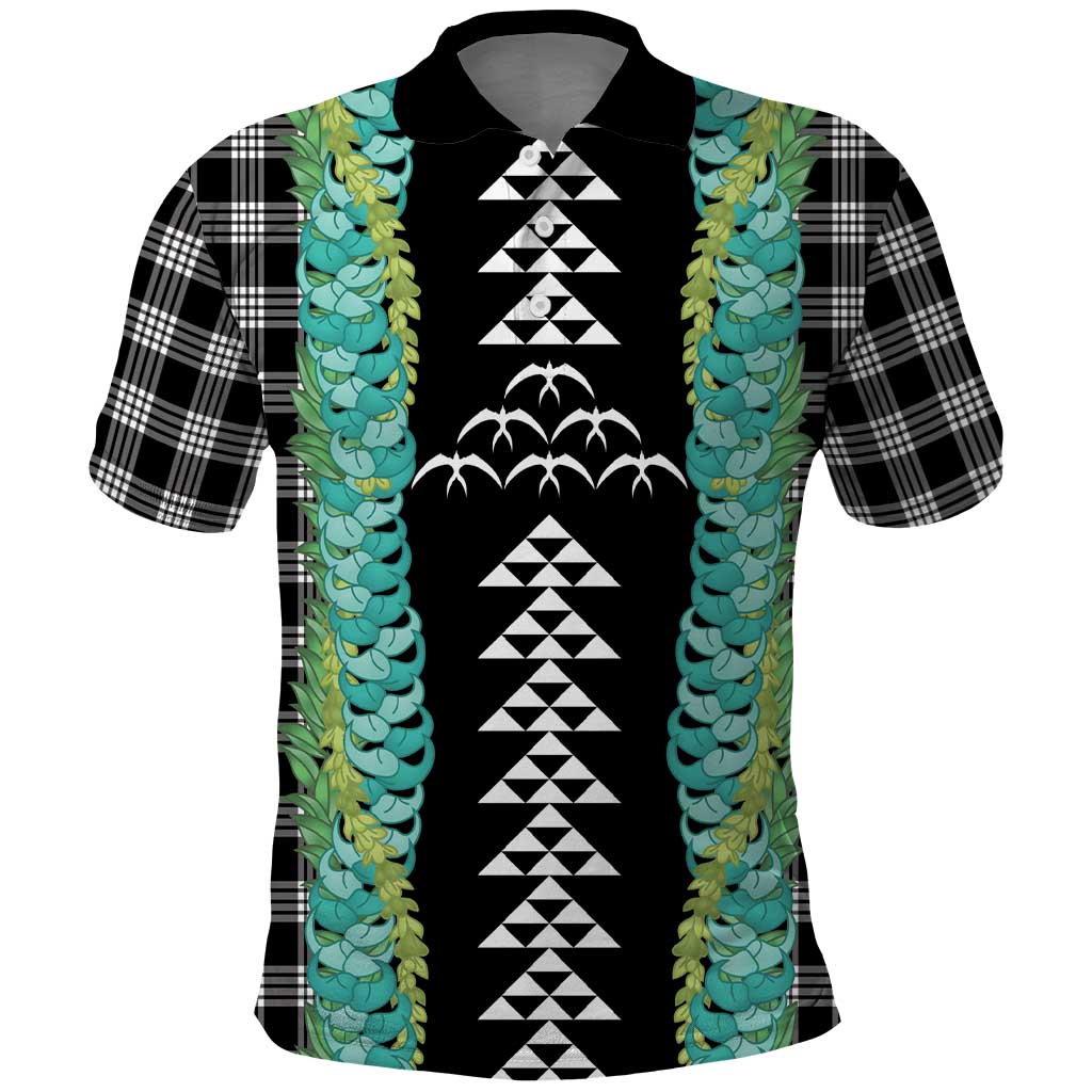 Black Palaka Hawaii Iwa Bird Polo Shirt Hawaiian Kakau Jade Vine Lei LT14 Black - Polynesian Pride