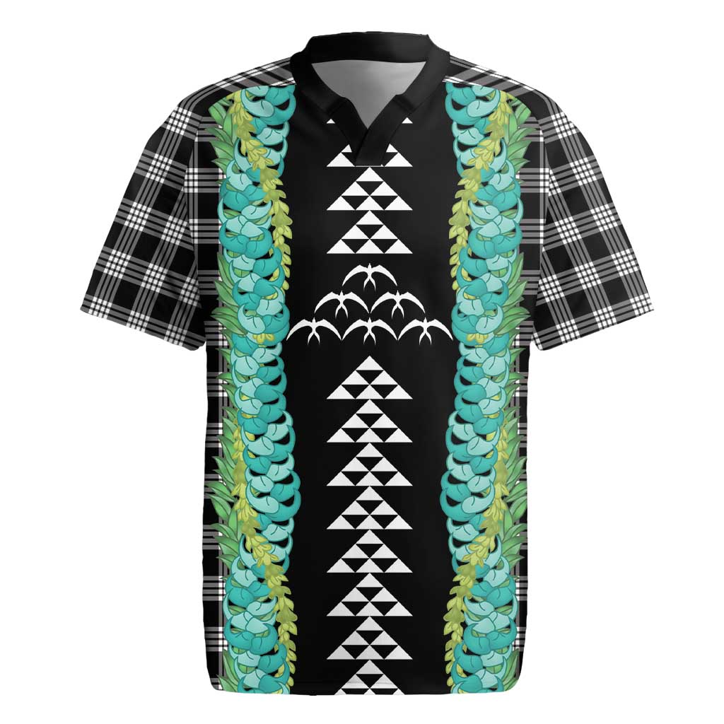 Black Palaka Hawaii Iwa Bird Rugby Jersey Hawaiian Kakau Jade Vine Lei LT14 Black - Polynesian Pride