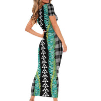 Black Palaka Hawaii Iwa Bird Short Sleeve Bodycon Dress Hawaiian Kakau Jade Vine Lei LT14 - Polynesian Pride