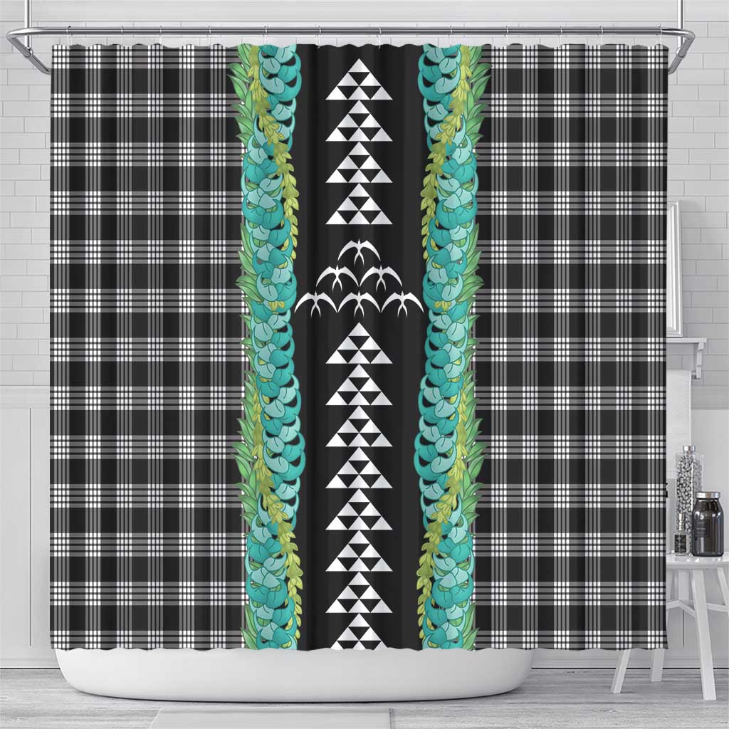 Black Palaka Hawaii Iwa Bird Shower Curtain Hawaiian Kakau Jade Vine Lei LT14 - Polynesian Pride