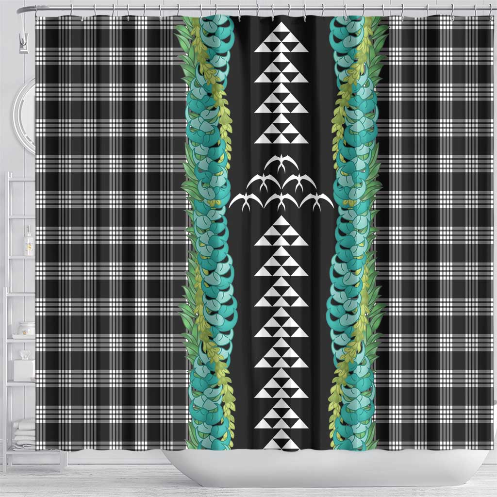 Black Palaka Hawaii Iwa Bird Shower Curtain Hawaiian Kakau Jade Vine Lei LT14 - Polynesian Pride