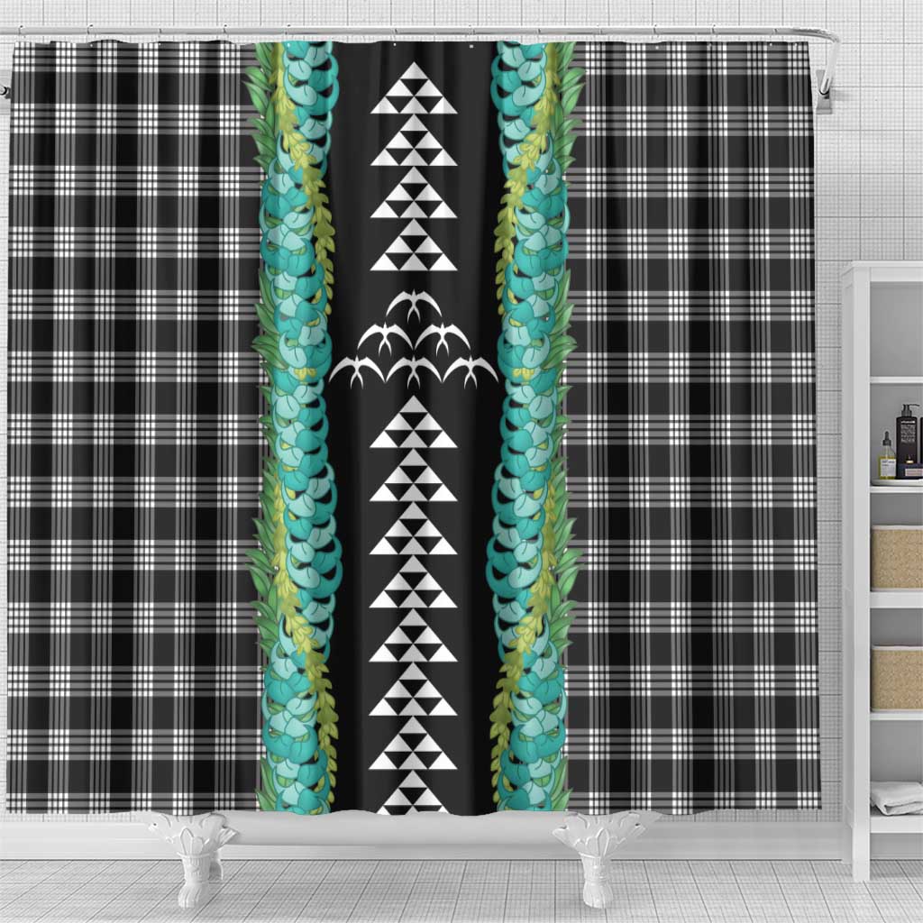 Black Palaka Hawaii Iwa Bird Shower Curtain Hawaiian Kakau Jade Vine Lei LT14 - Polynesian Pride