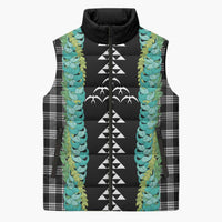 Black Palaka Hawaii Iwa Bird Sleeveless Puffer Jacket Hawaiian Kakau Jade Vine Lei LT14 Unisex Black - Polynesian Pride