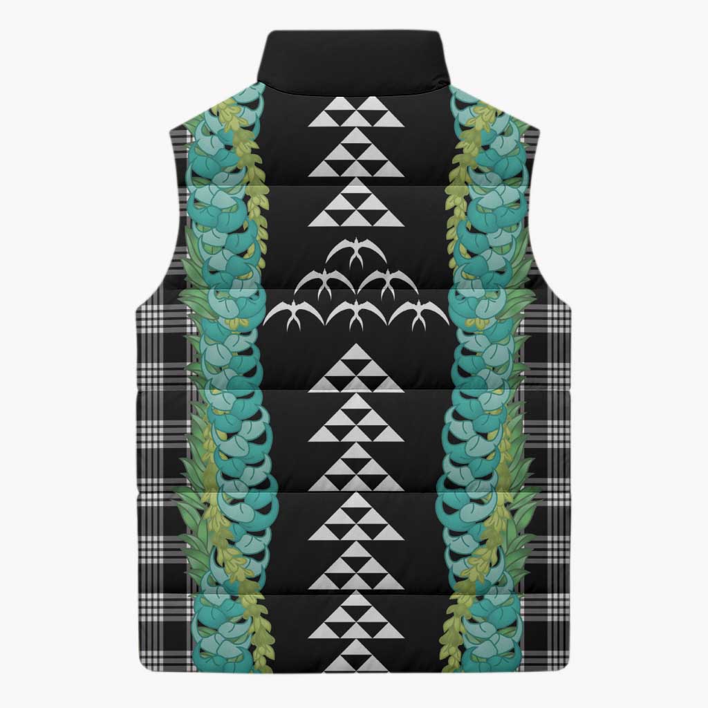 Black Palaka Hawaii Iwa Bird Sleeveless Puffer Jacket Hawaiian Kakau Jade Vine Lei LT14 - Polynesian Pride