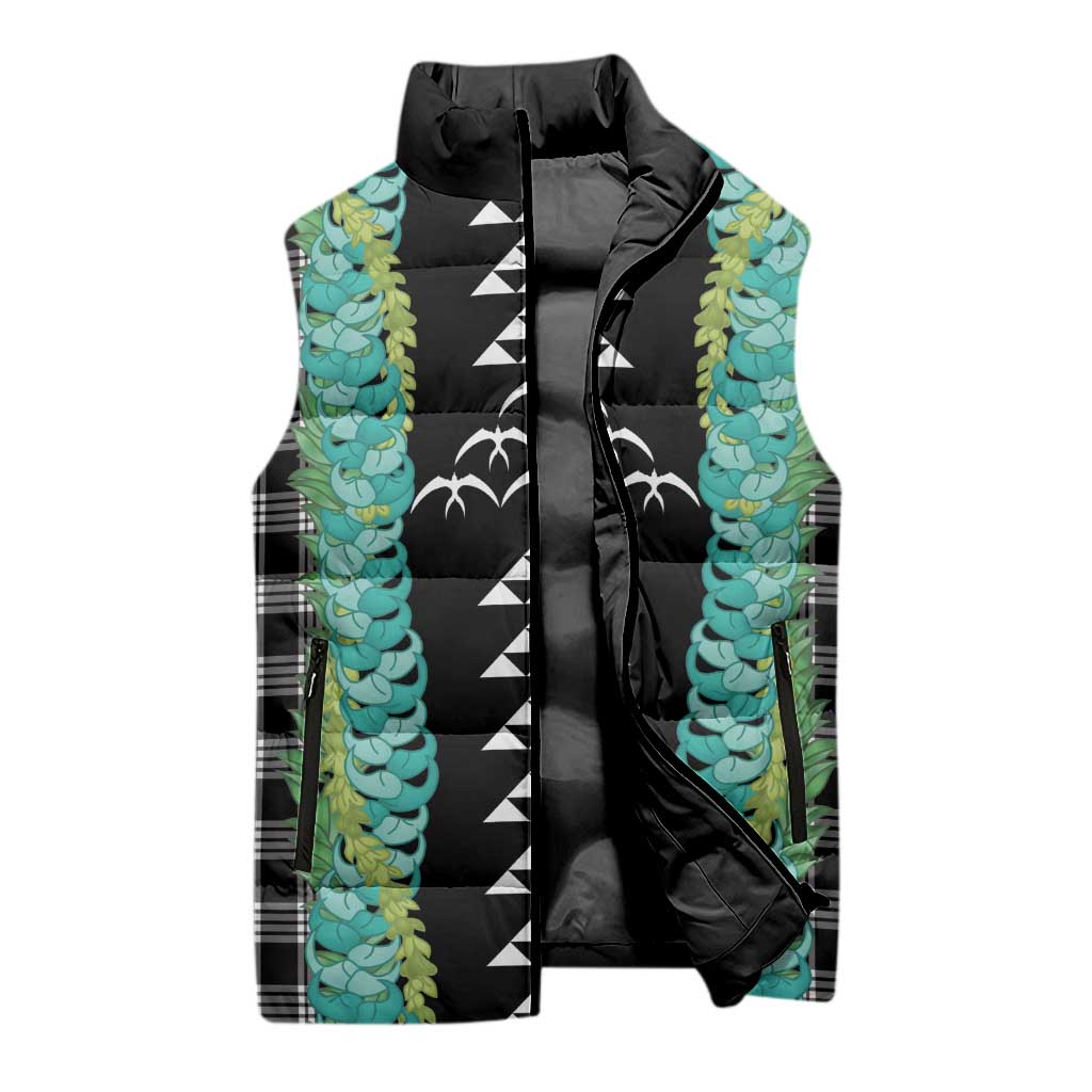 Black Palaka Hawaii Iwa Bird Sleeveless Puffer Jacket Hawaiian Kakau Jade Vine Lei LT14 - Polynesian Pride