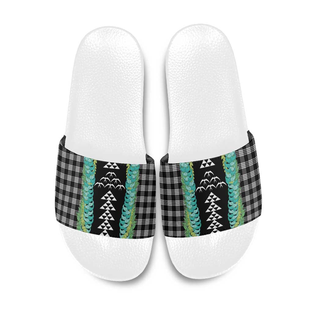 Black Palaka Hawaii Iwa Bird Slide Sandals Hawaiian Kakau Jade Vine Lei LT14 Black - Polynesian Pride