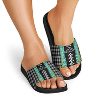 Black Palaka Hawaii Iwa Bird Slide Sandals Hawaiian Kakau Jade Vine Lei LT14 - Polynesian Pride