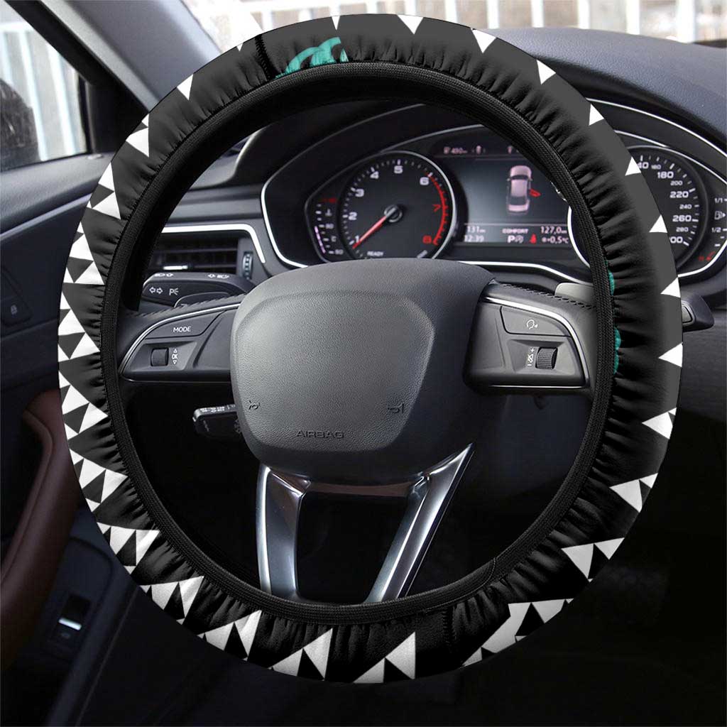 Black Palaka Hawaii Iwa Bird Steering Wheel Cover Hawaiian Kakau Jade Vine Lei LT14 - Polynesian Pride