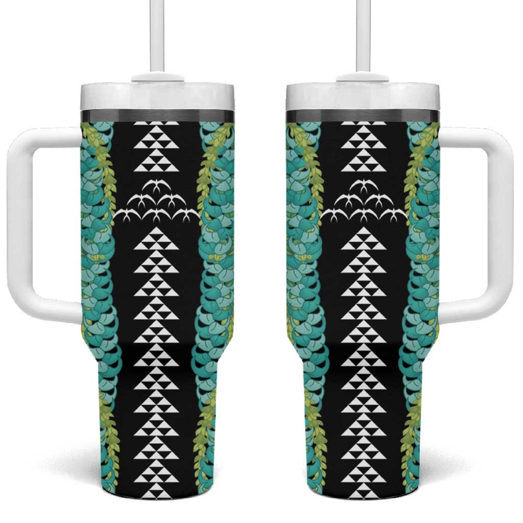 Black Palaka Hawaii Iwa Bird Tumbler With Handle Hawaiian Kakau Jade Vine Lei LT14 One Size: 40 oz Black - Polynesian Pride