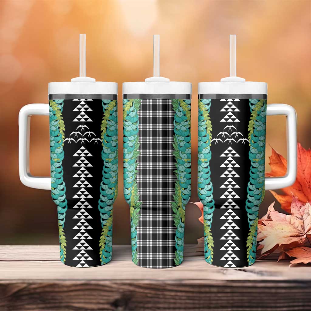 Black Palaka Hawaii Iwa Bird Tumbler With Handle Hawaiian Kakau Jade Vine Lei LT14 - Polynesian Pride