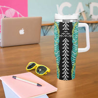 Black Palaka Hawaii Iwa Bird Tumbler With Handle Hawaiian Kakau Jade Vine Lei LT14 - Polynesian Pride