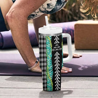 Black Palaka Hawaii Iwa Bird Tumbler With Handle Hawaiian Kakau Jade Vine Lei LT14 - Polynesian Pride