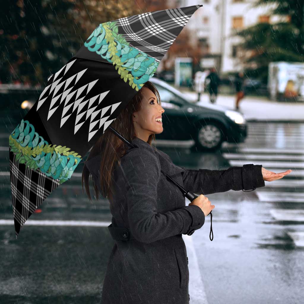 Black Palaka Hawaii Iwa Bird Umbrella Hawaiian Kakau Jade Vine Lei LT14 - Polynesian Pride