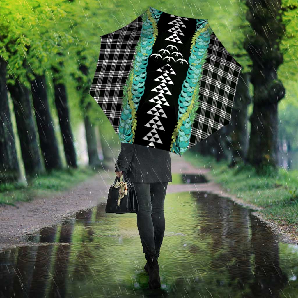 Black Palaka Hawaii Iwa Bird Umbrella Hawaiian Kakau Jade Vine Lei LT14 - Polynesian Pride