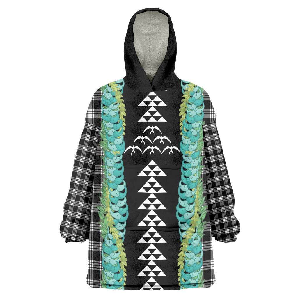 Black Palaka Hawaii Iwa Bird Wearable Blanket Hoodie Hawaiian Kakau Jade Vine Lei LT14 One Size Black - Polynesian Pride