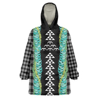 Black Palaka Hawaii Iwa Bird Wearable Blanket Hoodie Hawaiian Kakau Jade Vine Lei LT14 One Size Black - Polynesian Pride