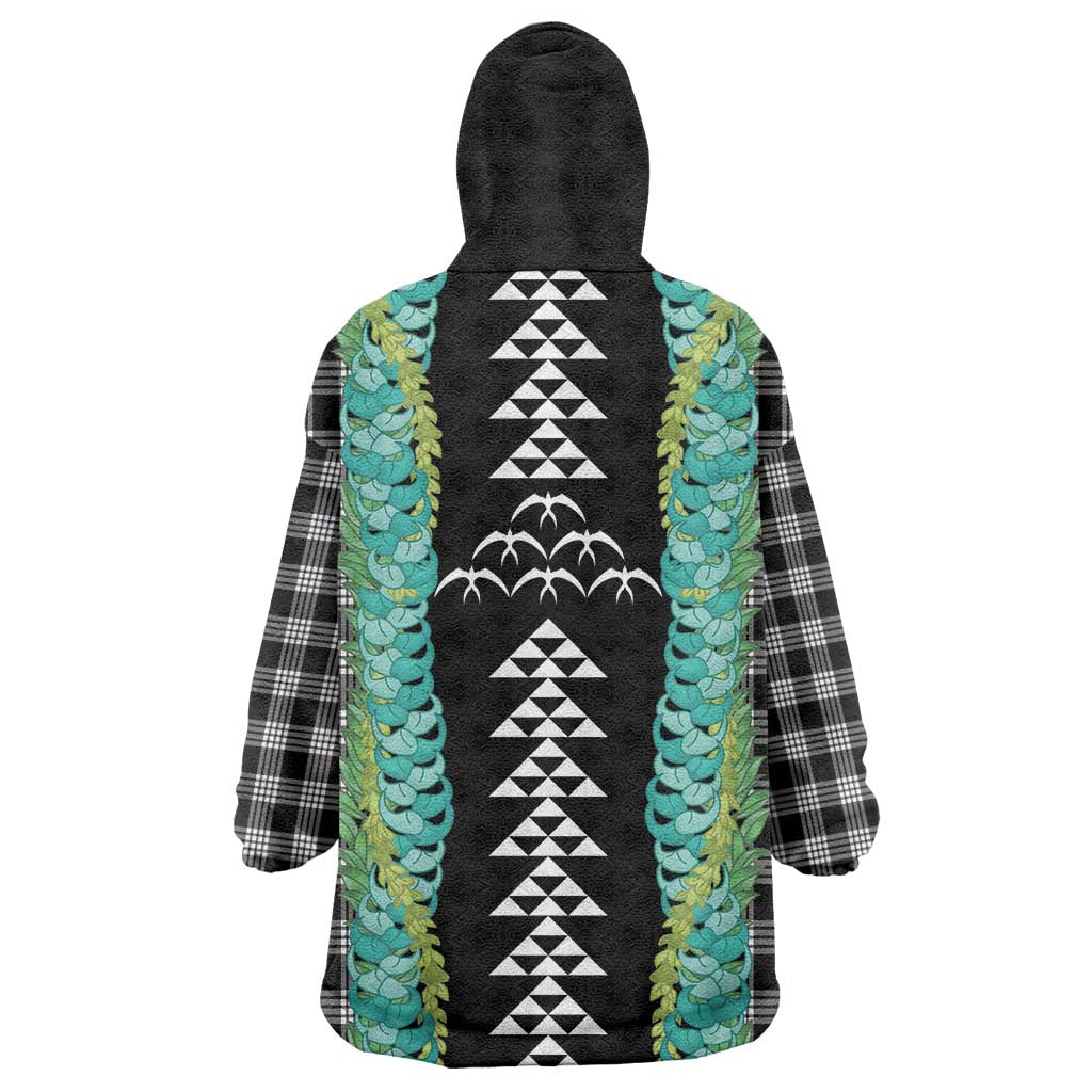 Black Palaka Hawaii Iwa Bird Wearable Blanket Hoodie Hawaiian Kakau Jade Vine Lei LT14 - Polynesian Pride