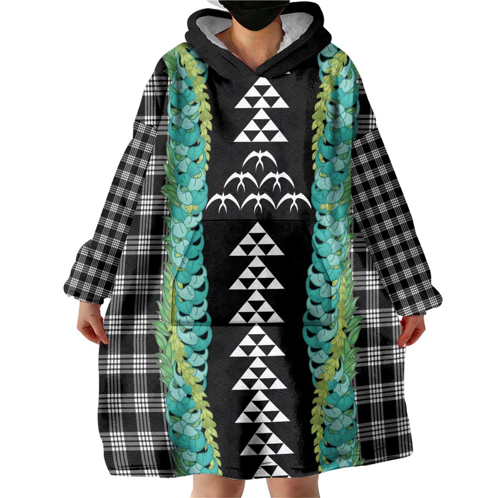 Black Palaka Hawaii Iwa Bird Wearable Blanket Hoodie Hawaiian Kakau Jade Vine Lei LT14 - Polynesian Pride
