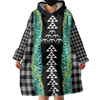 Black Palaka Hawaii Iwa Bird Wearable Blanket Hoodie Hawaiian Kakau Jade Vine Lei LT14 - Polynesian Pride