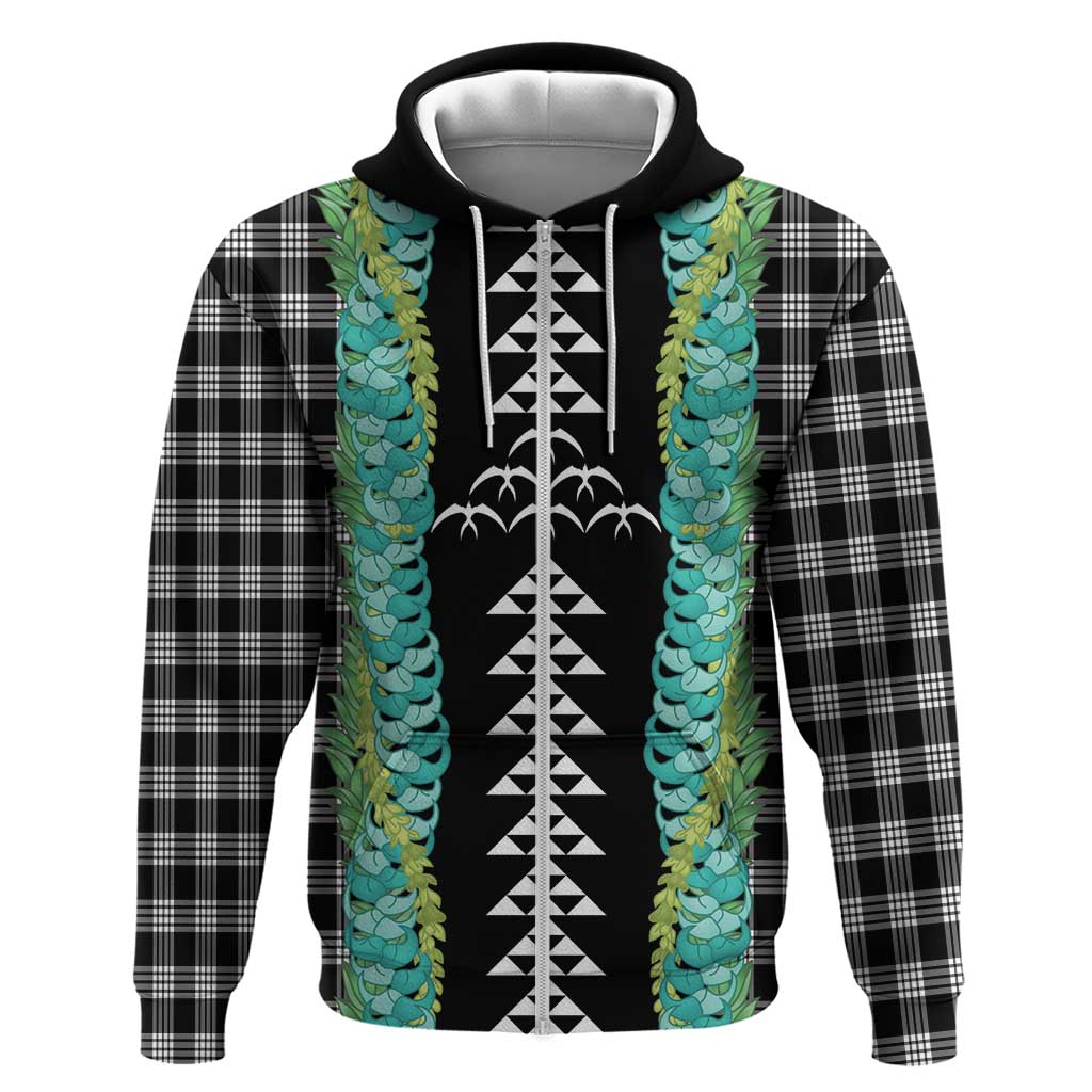 Black Palaka Hawaii Iwa Bird Zip Hoodie Hawaiian Kakau Jade Vine Lei LT14 Zip Hoodie Black - Polynesian Pride