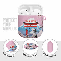 Japanese Torii Gate Cranes Personalised AirPods Case Fuji Mount Sakura Seigaiha Pattern