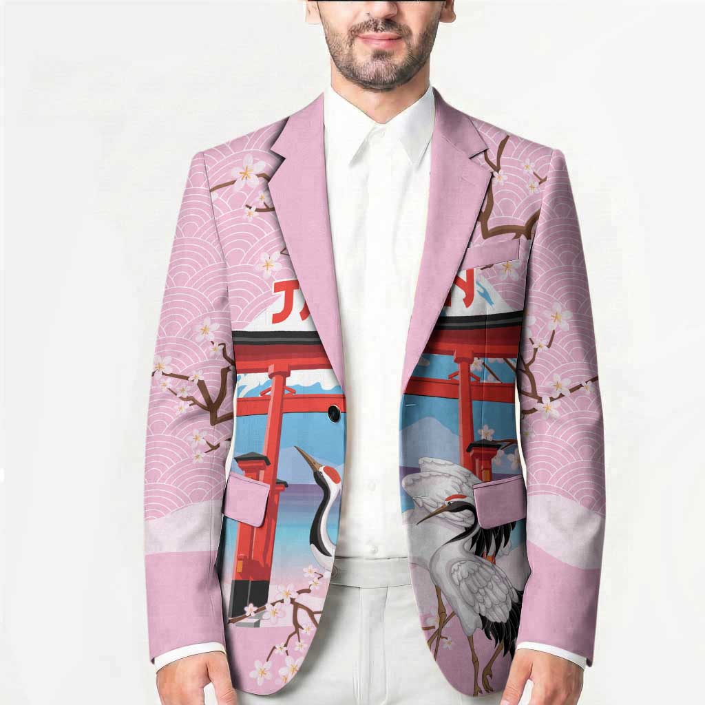 Japanese Torii Gate Cranes Personalised Blazer Fuji Mount Sakura Seigaiha Pattern
