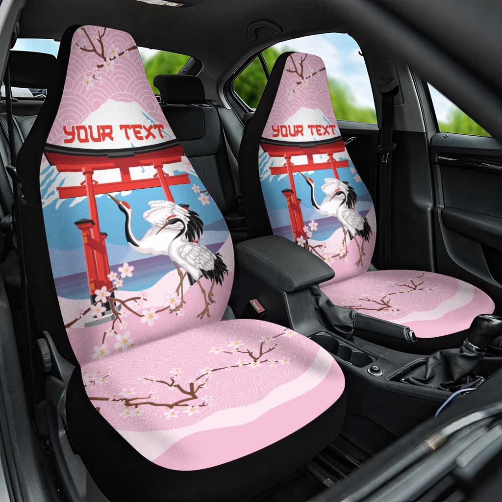 Japanese Torii Gate Cranes Personalised Car Seat Cover Fuji Mount Sakura Seigaiha Pattern