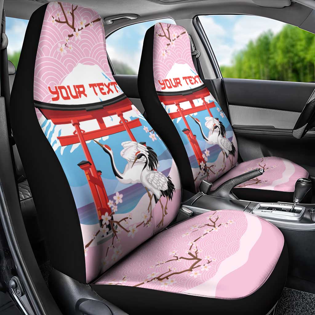 Japanese Torii Gate Cranes Personalised Car Seat Cover Fuji Mount Sakura Seigaiha Pattern