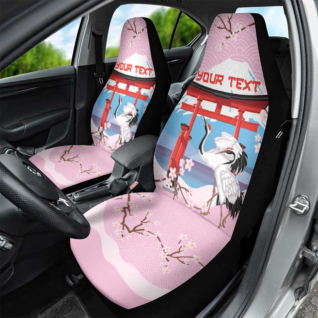 Japanese Torii Gate Cranes Personalised Car Seat Cover Fuji Mount Sakura Seigaiha Pattern