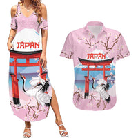 Japanese Torii Gate Cranes Personalised Couples Matching Summer Maxi Dress and Hawaiian Shirt Fuji Mount Sakura Seigaiha Pattern LT14 Pink - Polynesian Pride