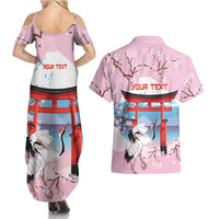 Japanese Torii Gate Cranes Personalised Couples Matching Summer Maxi Dress and Hawaiian Shirt Fuji Mount Sakura Seigaiha Pattern LT14 - Polynesian Pride
