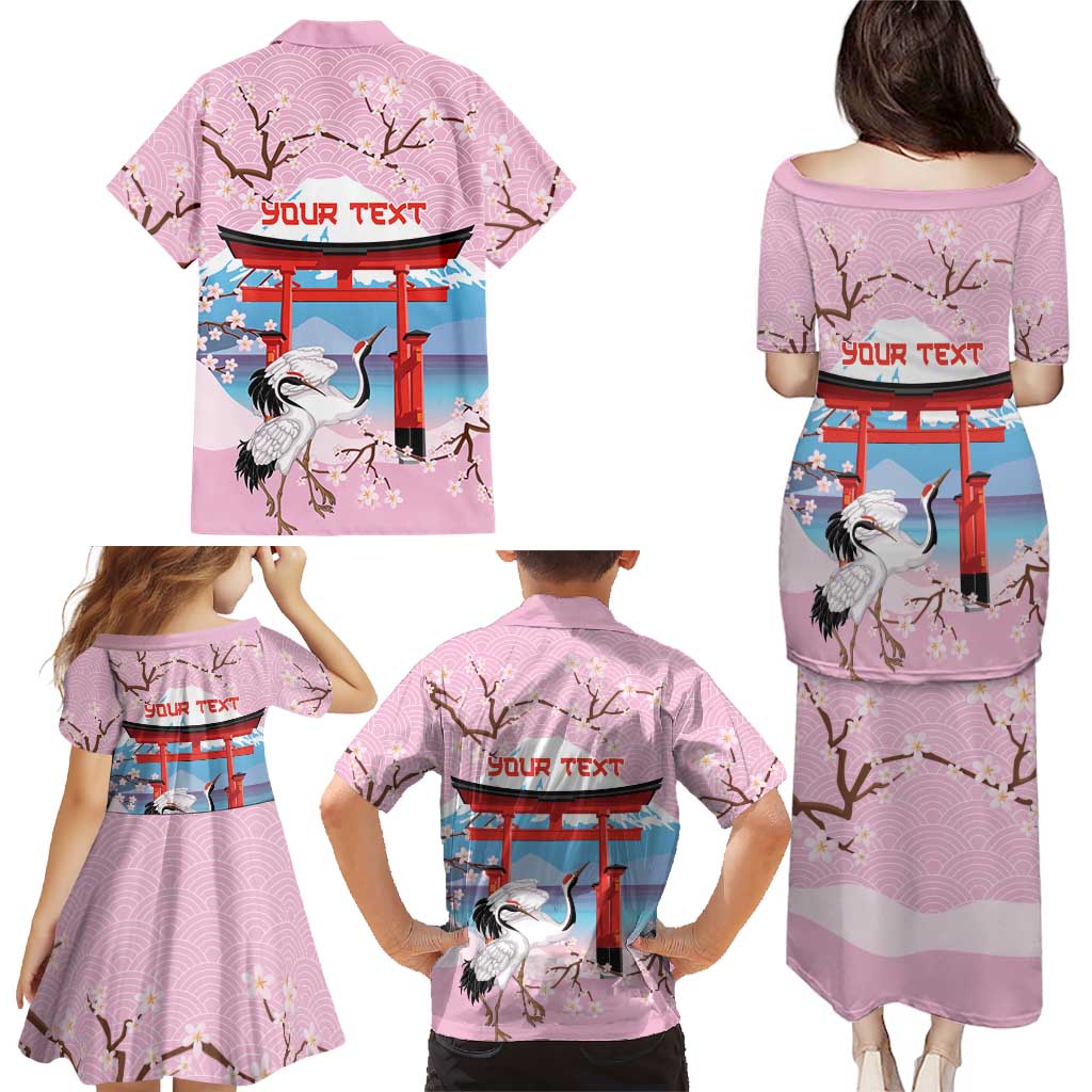 Japanese Torii Gate Cranes Personalised Family Matching Puletasi and Hawaiian Shirt Fuji Mount Sakura Seigaiha Pattern