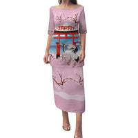 Japanese Torii Gate Cranes Personalised Family Matching Puletasi and Hawaiian Shirt Fuji Mount Sakura Seigaiha Pattern