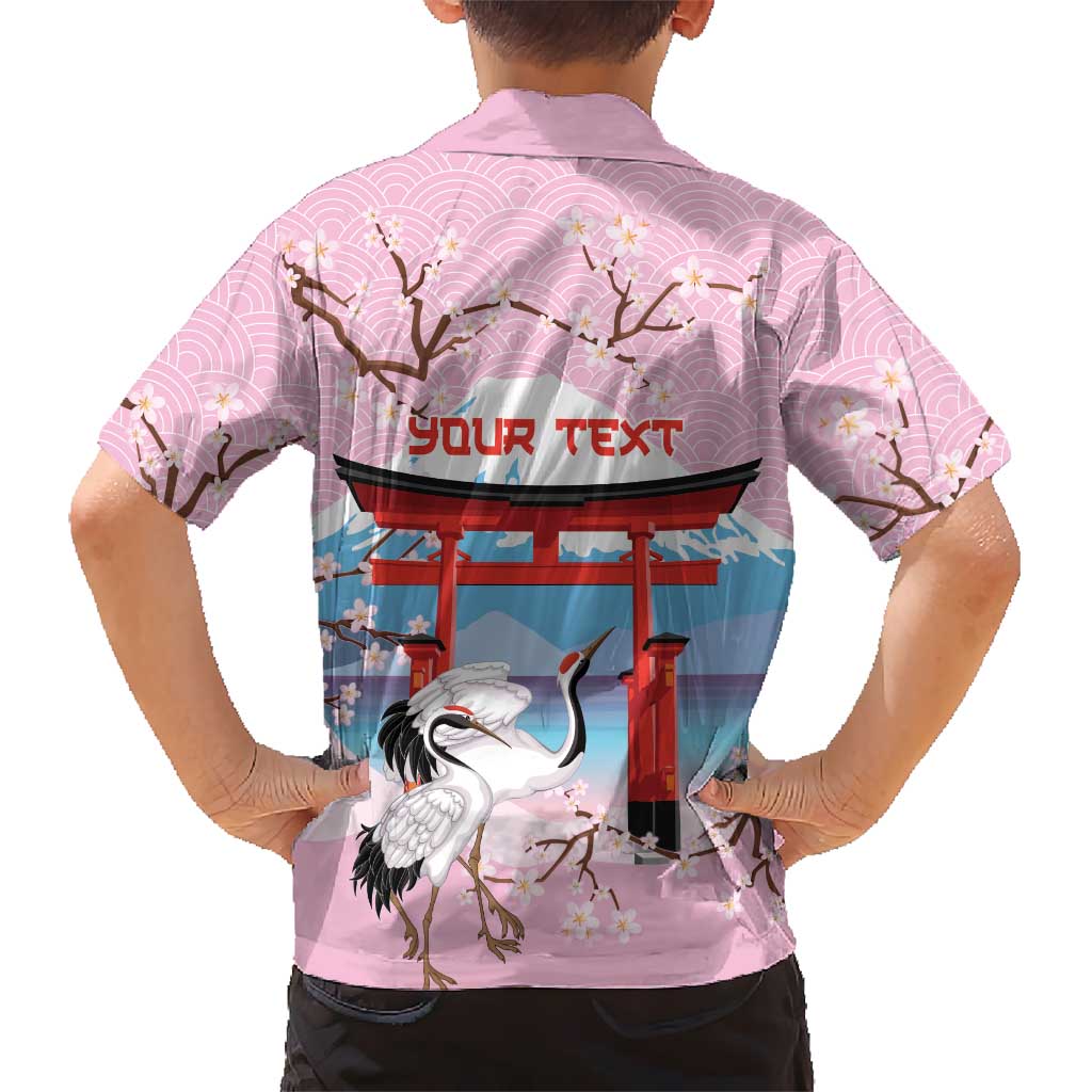 Japanese Torii Gate Cranes Personalised Family Matching Short Sleeve Bodycon Dress and Hawaiian Shirt Fuji Mount Sakura Seigaiha Pattern LT14 - Polynesian Pride
