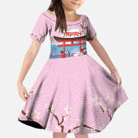 Japanese Torii Gate Cranes Personalised Family Matching Short Sleeve Bodycon Dress and Hawaiian Shirt Fuji Mount Sakura Seigaiha Pattern LT14 Daughter's Dress Pink - Polynesian Pride
